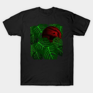 Monstera Leaves Mysterious Maroon Circle Decoration T-Shirt